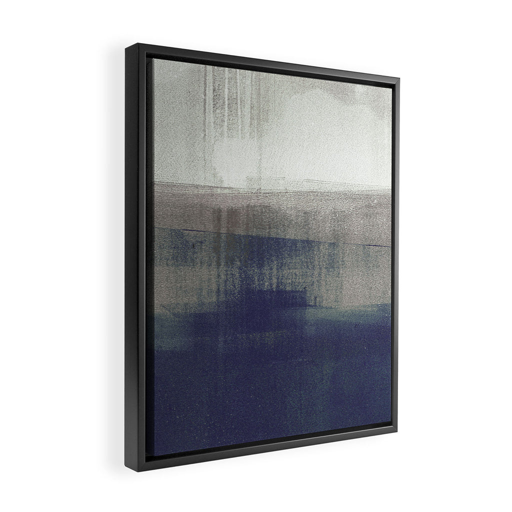 Navy Blue and Grey Minimalist Abstract Landscape Framed Canvas Print Gallery Image 2