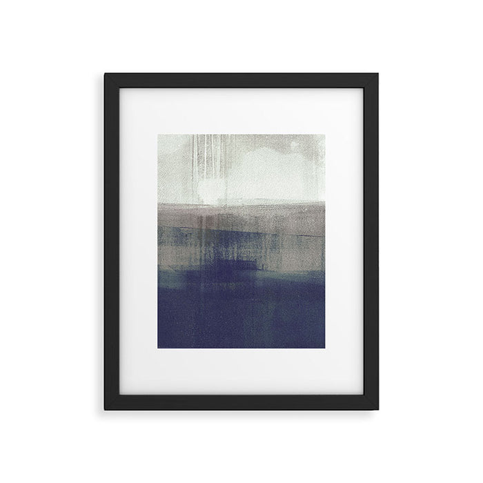 Navy Blue and Grey Minimalist Abstract Landscape Framed Art Print Gallery Image 1