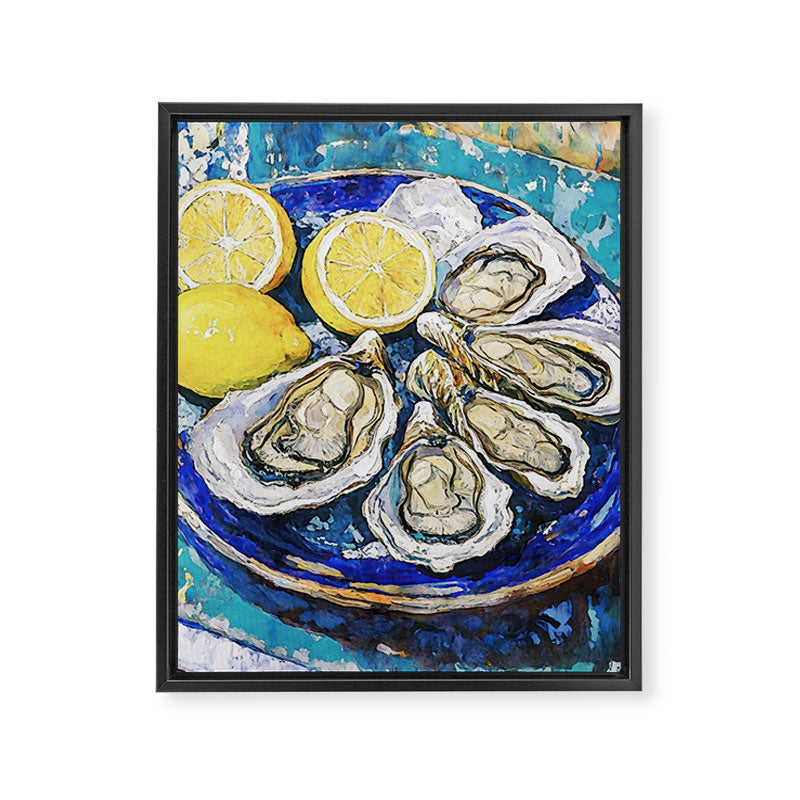 Oysters with Lemons on Blue Plate Watercolor Framed Canvas Print Gallery Image 6