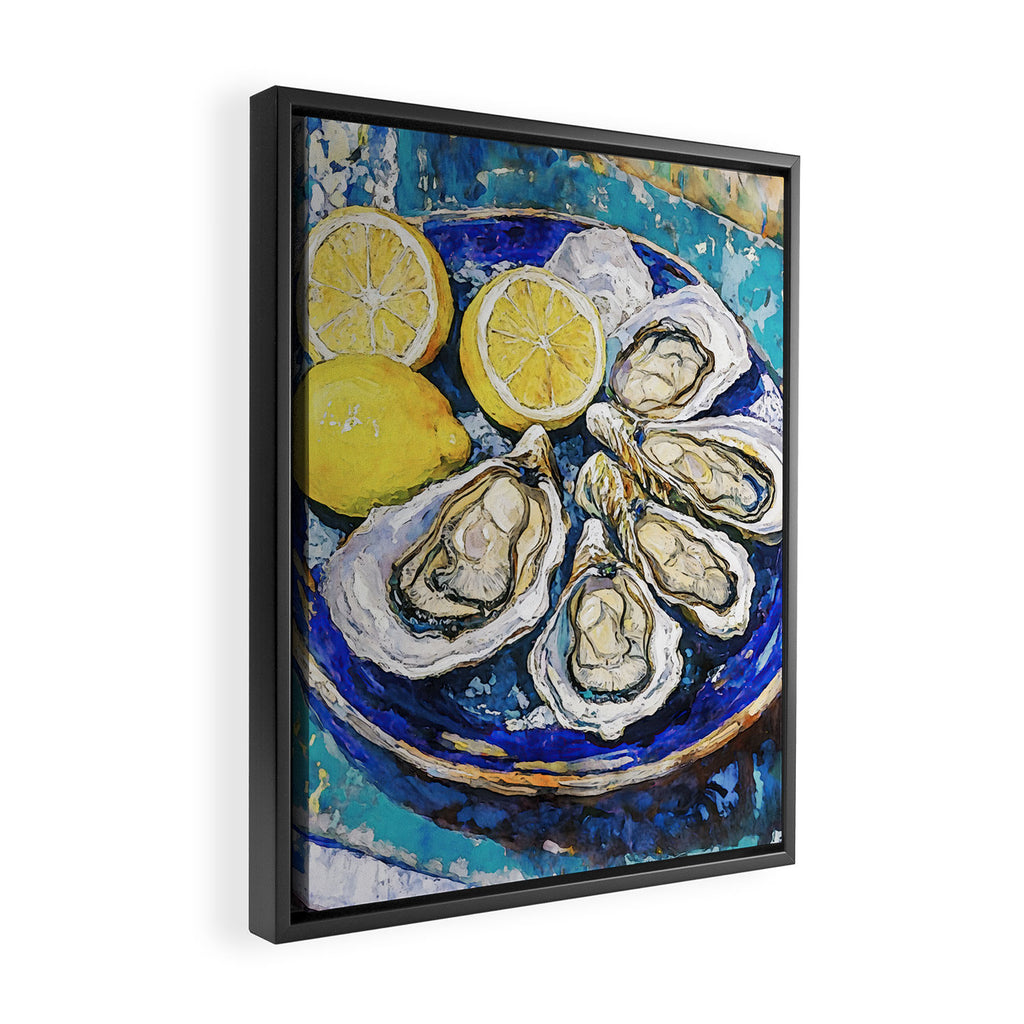 Oysters with Lemons on Blue Plate Watercolor Framed Canvas Print Gallery Image 2