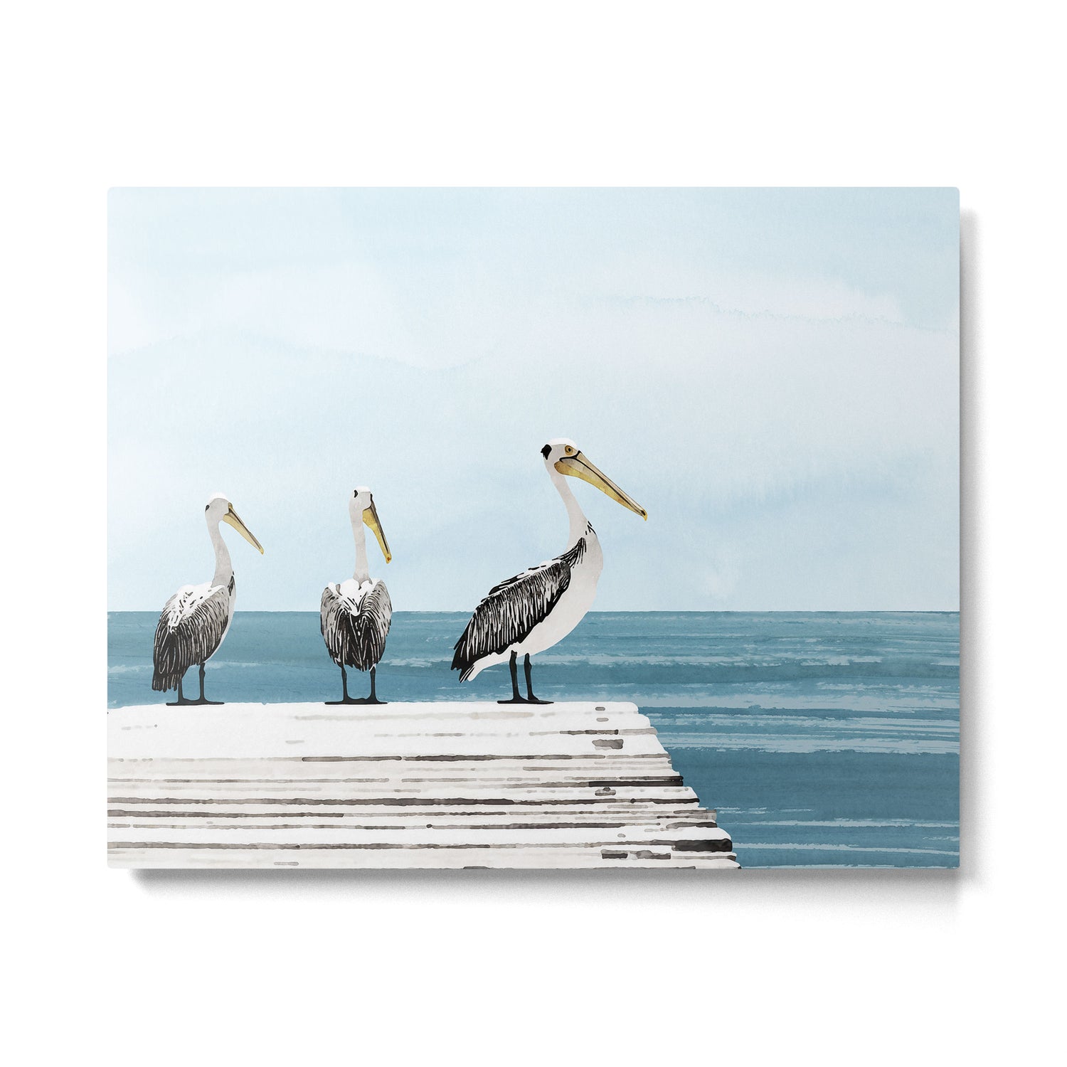 Pelicans on a Pier Watercolor Illustration Metal Print Gallery Image 4