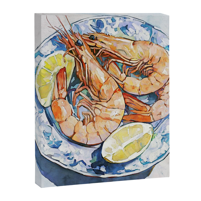 Prawns with Lemon Watercolor Still Life Canvas Print Gallery Image 1