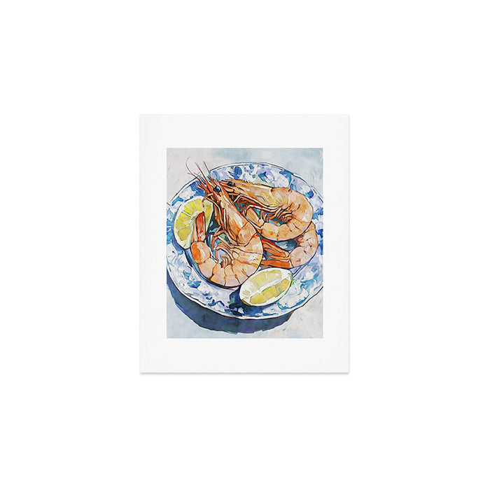Prawns with Lemon Watercolor Still Life Art Print Gallery Image 1