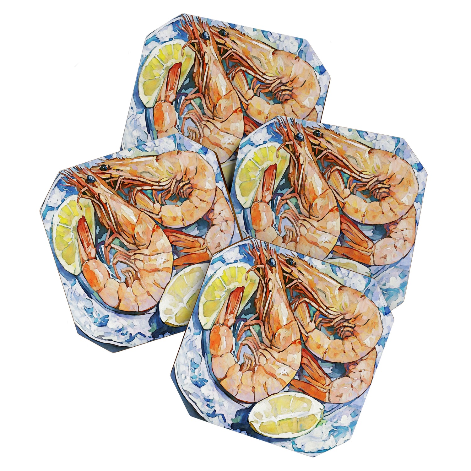 Prawns with Lemon Watercolor Still Life Coaster Gallery Image 1