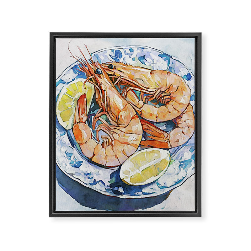 Prawns with Lemon Watercolor Still Life Framed Canvas Print Gallery Image 6