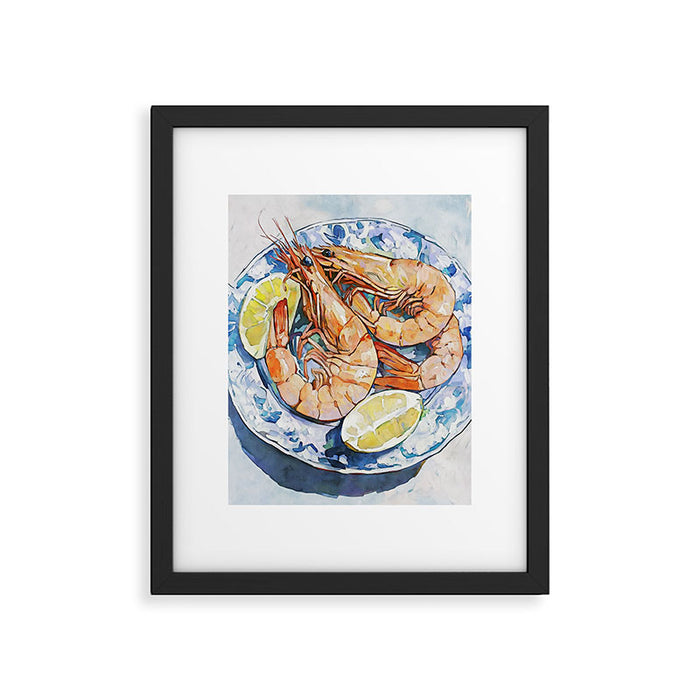 Prawns with Lemon Watercolor Still Life Framed Art Print Gallery Image 1