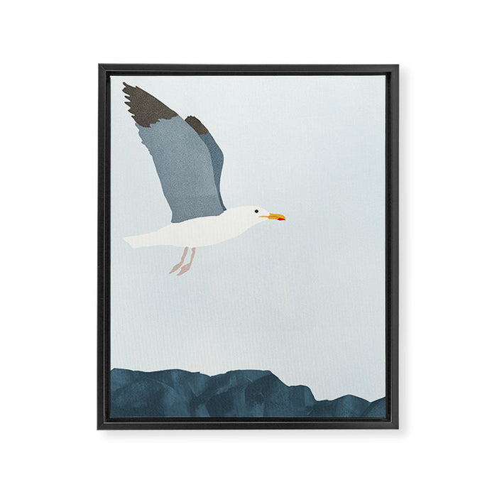 Seagull in Flight Illustration Framed Canvas Print Gallery Image 1