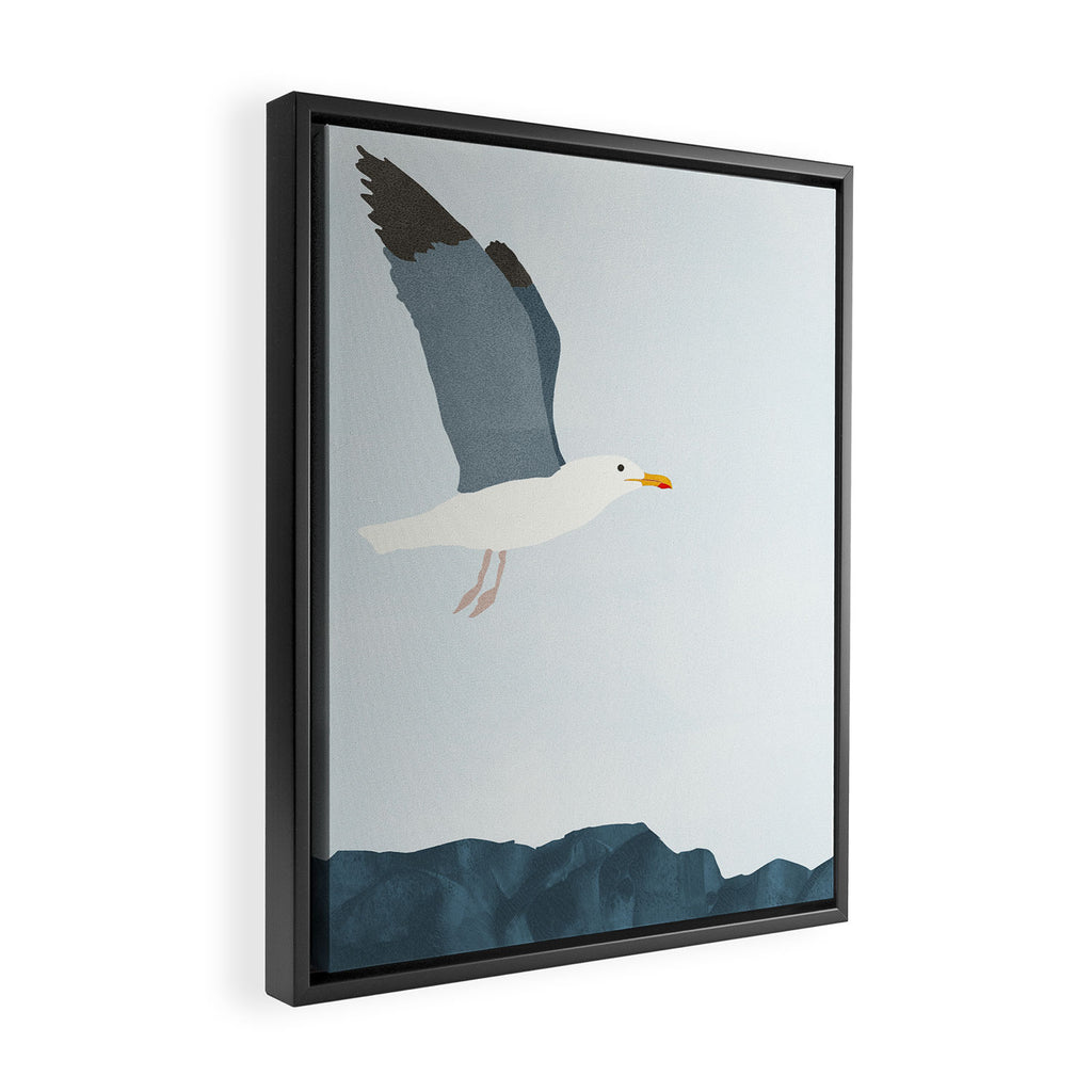 Seagull in Flight Illustration Framed Canvas Print Gallery Image 2