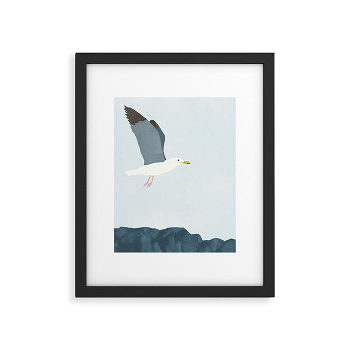 Seagull in Flight Illustration Framed Art Print Gallery Image 1