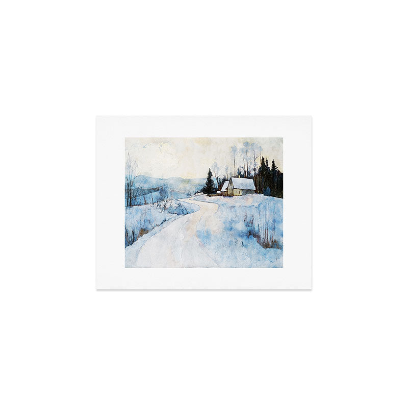 Snowy Curve Winter Watercolor Landscape Art Print Gallery Image 1