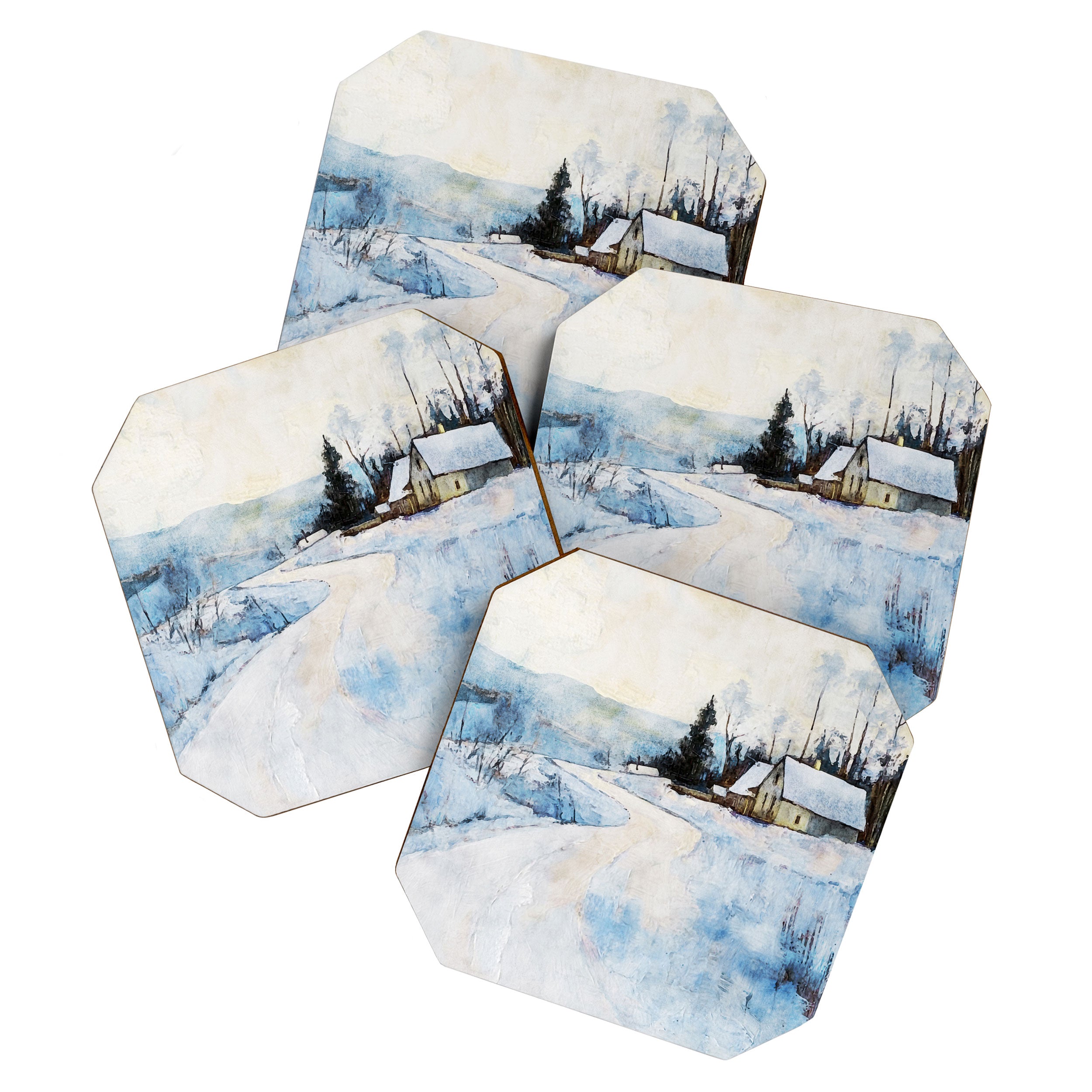 Snowy Curve Winter Watercolor Landscape Coaster Gallery Image 1