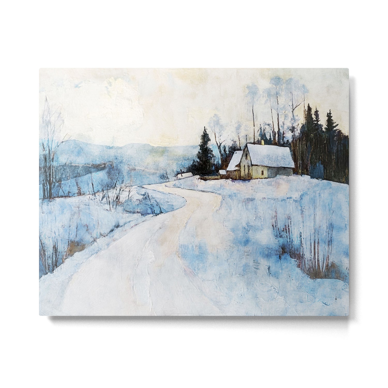 Snowy Curve Winter Watercolor Landscape Metal Print Gallery Image 4