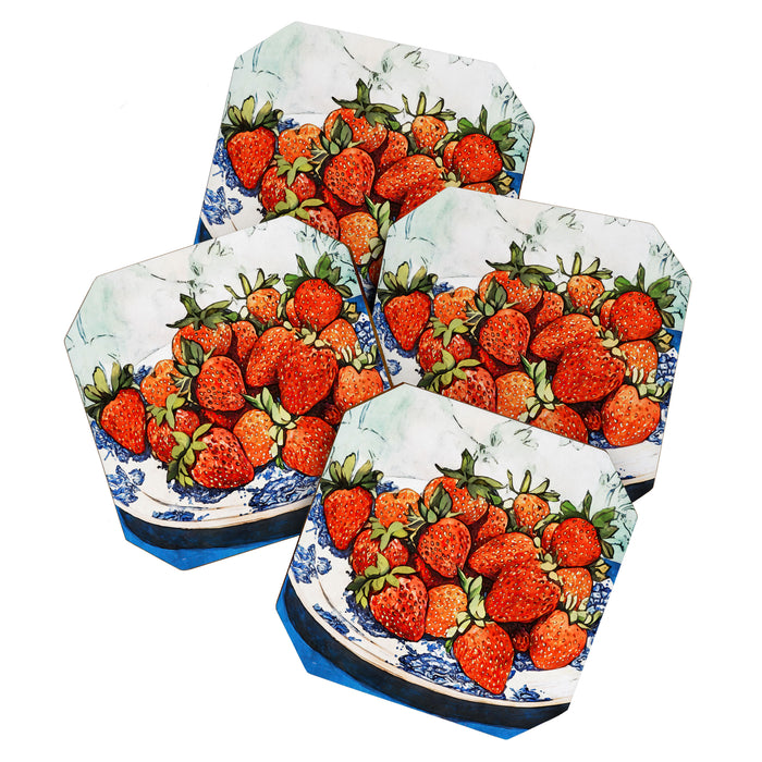 Strawberries Still Life Watercolor Fruit Illustration Coaster Gallery Image 1