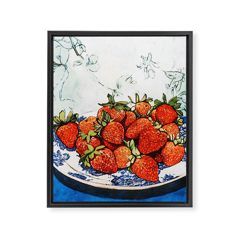 Strawberries Still Life Watercolor Fruit Illustration Framed Canvas Print Gallery Image 6