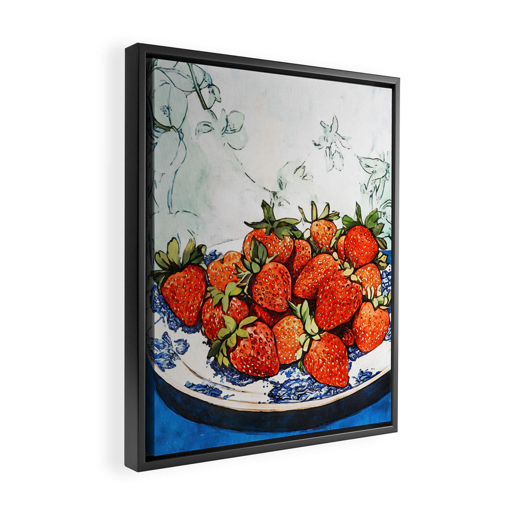 Strawberries Still Life Watercolor Fruit Illustration Framed Canvas Print Gallery Image 2