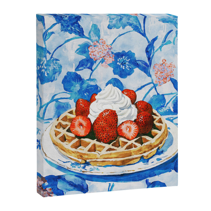 Strawberry Belgian Waffle Breakfast Watercolor Canvas Print Gallery Image 1