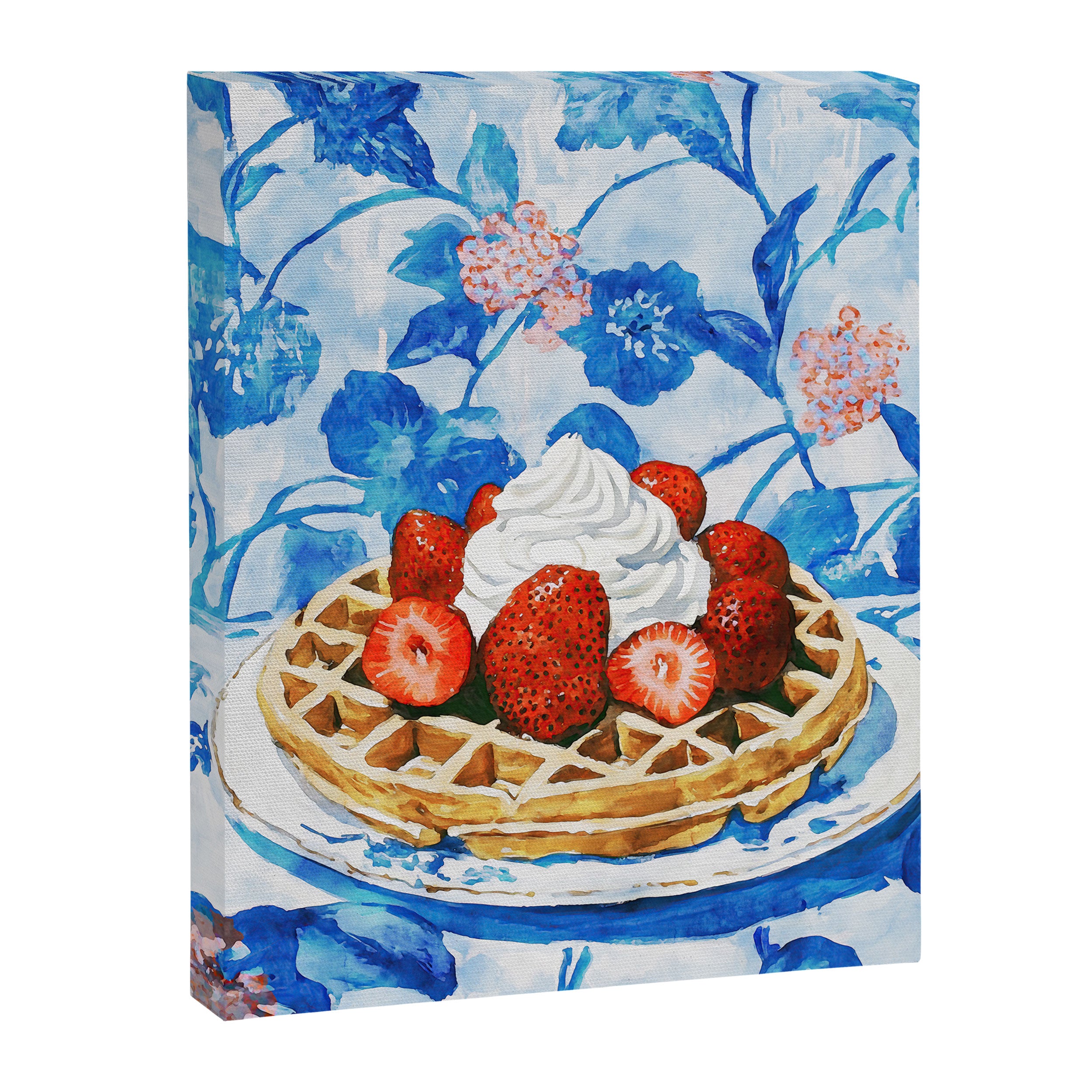 Strawberry Belgian Waffle Breakfast Watercolor Canvas Print Gallery Image 6