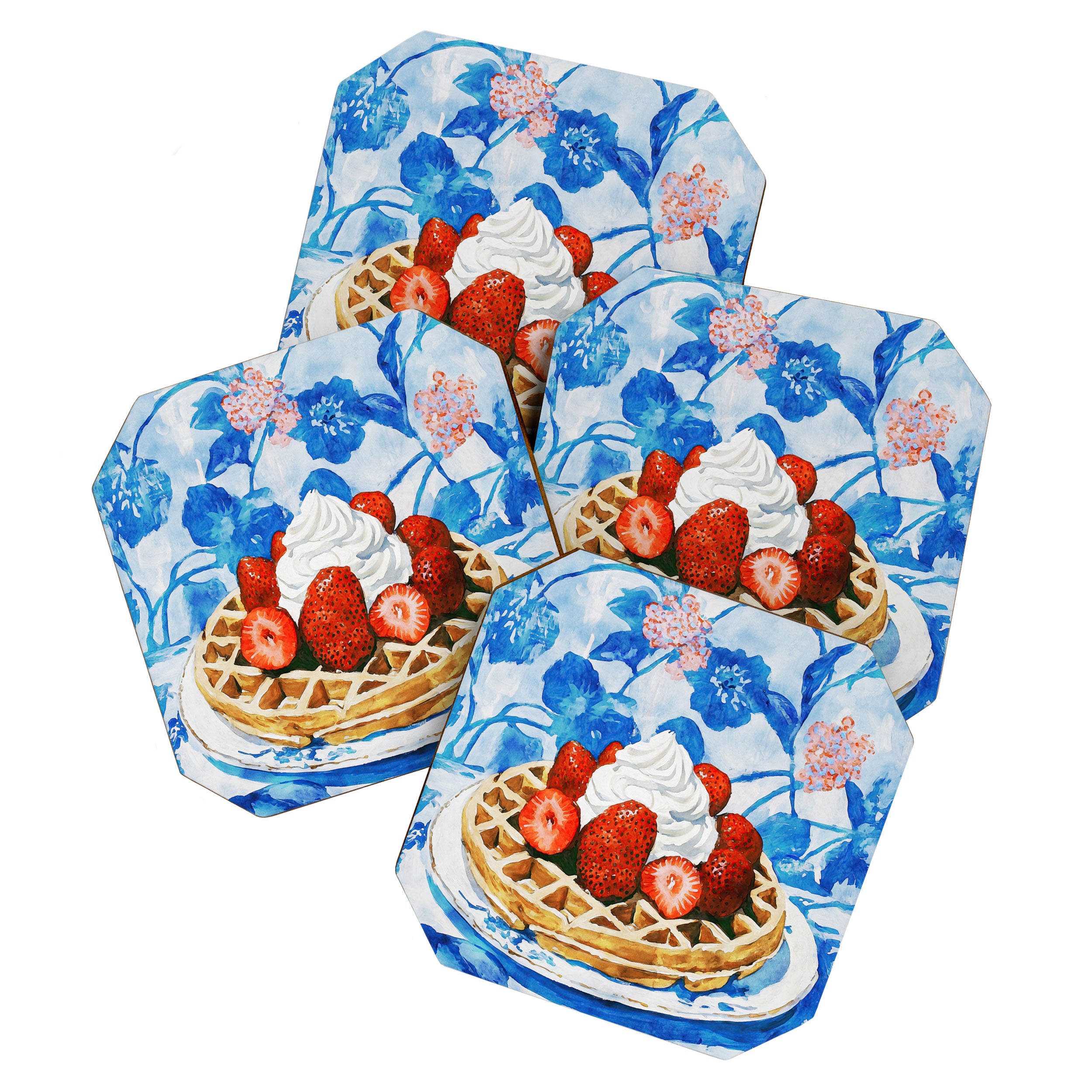 Strawberry Belgian Waffle Breakfast Watercolor Coaster Gallery Image 1