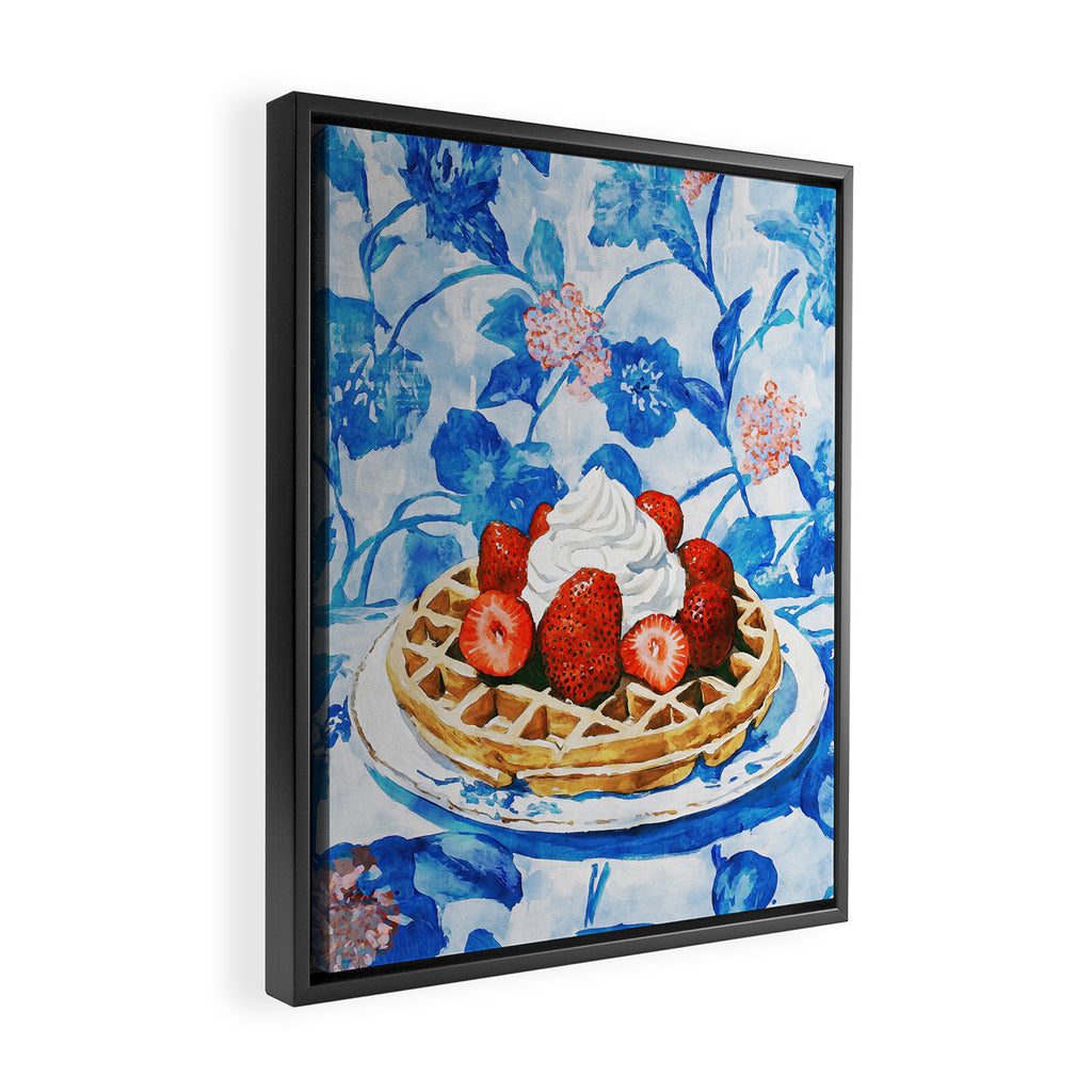 Strawberry Belgian Waffle Breakfast Watercolor Framed Canvas Print Gallery Image 2