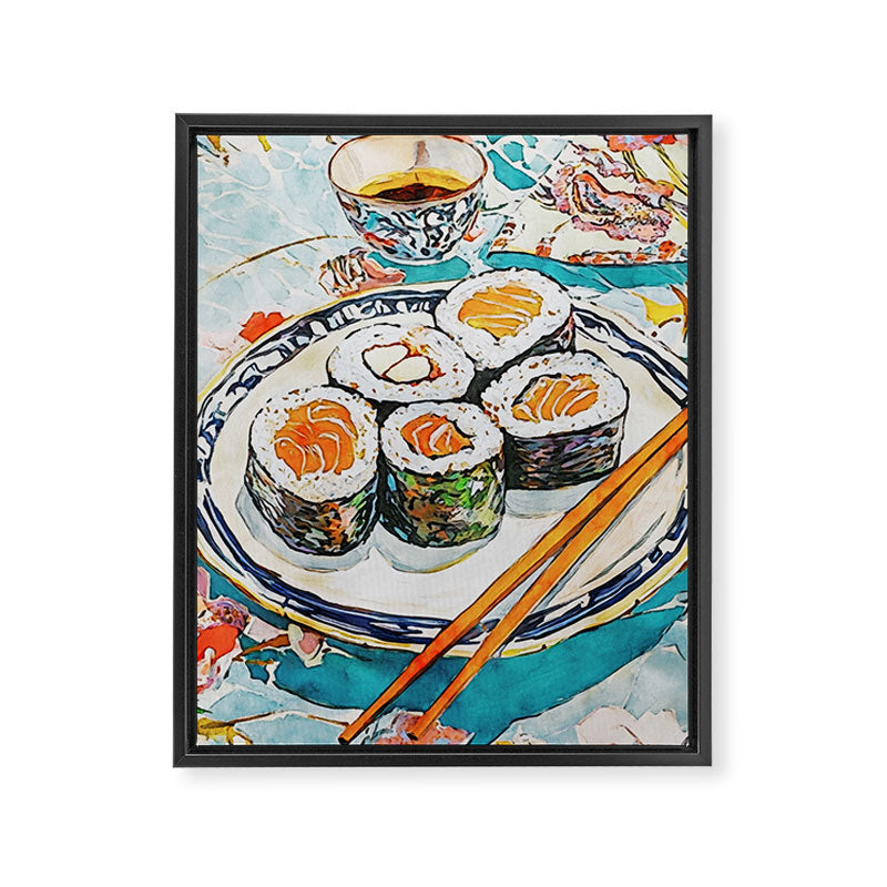 Sushi Watercolor Still Life Illustration Framed Canvas Print Gallery Image 6