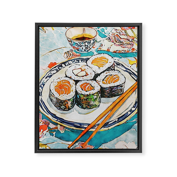 Sushi Watercolor Still Life Illustration Framed Canvas Print Gallery Image 1