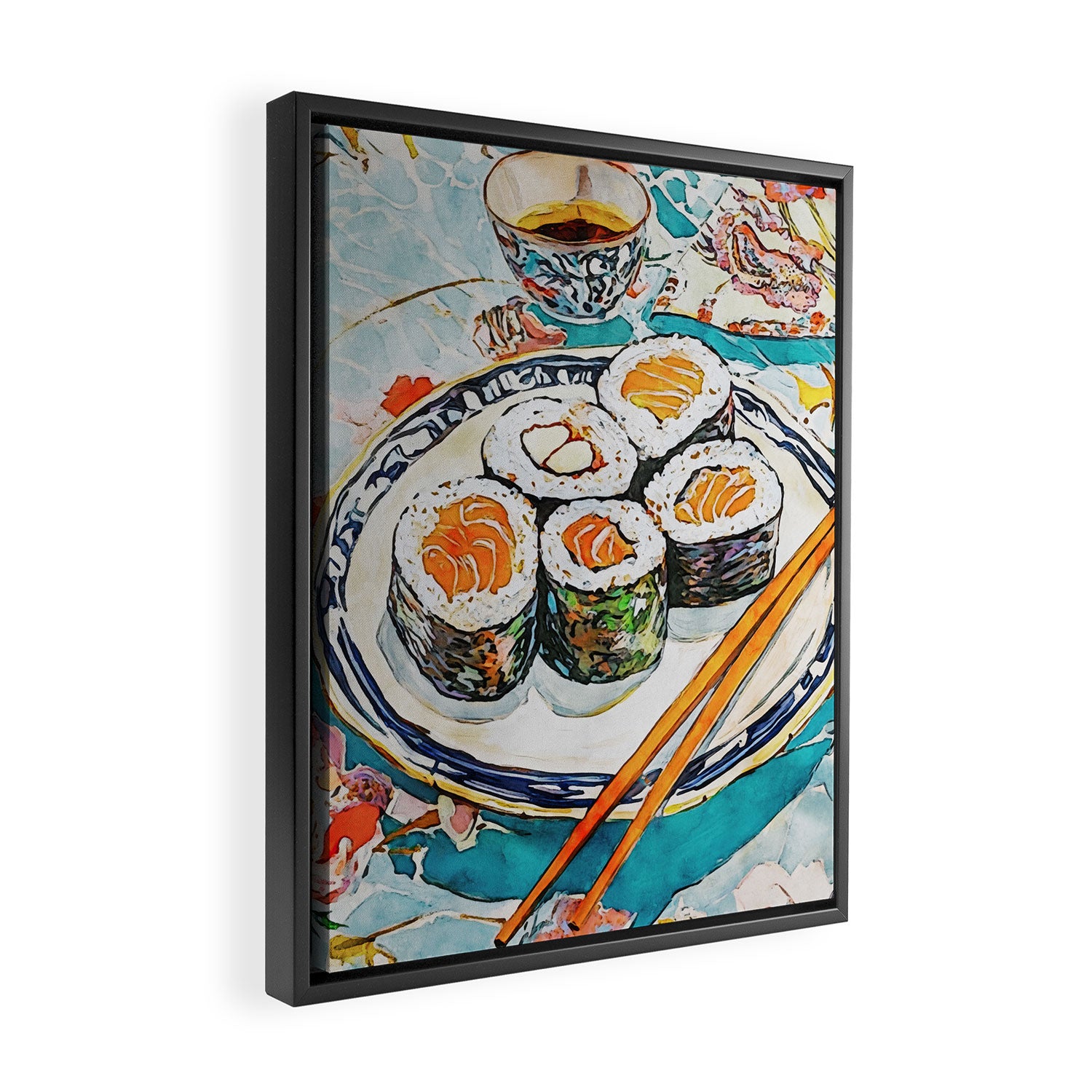 Sushi Watercolor Still Life Illustration Framed Canvas Print Gallery Image 2