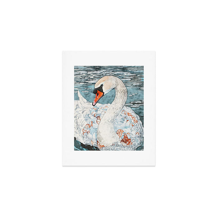 Swan Swimming Watercolor Art Print Gallery Image 1