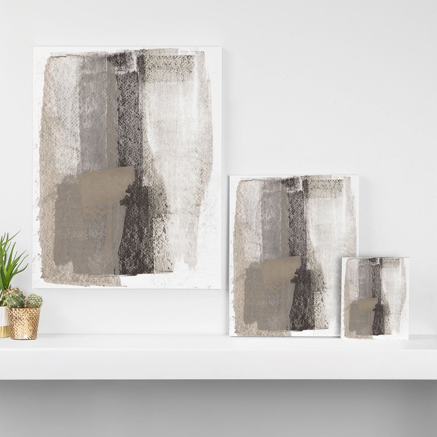 Taupe and Charcoal Grey Modern Abstract Painting Canvas Print Gallery Image 3