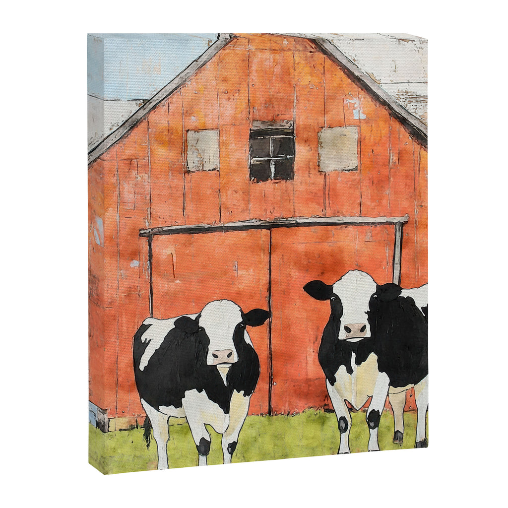Two Cows and a Red Barn Watercolor Canvas Print Gallery Image 6