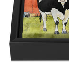 Two Cows and a Red Barn Watercolor Framed Canvas Print Gallery Image 3
