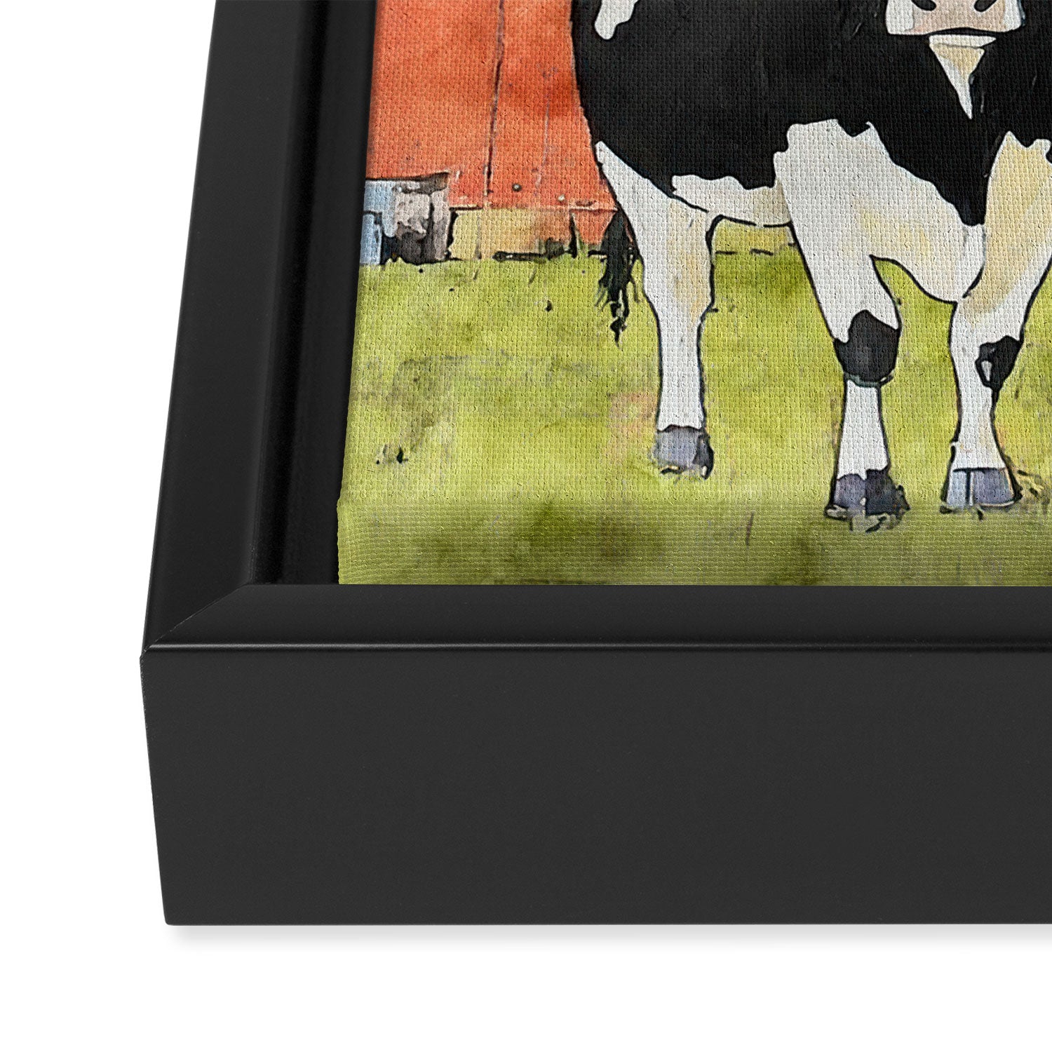 Two Cows and a Red Barn Watercolor Framed Canvas Print Gallery Image 3