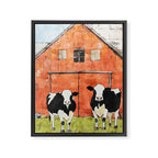 Two Cows and a Red Barn Watercolor Framed Canvas Print Gallery Image 6
