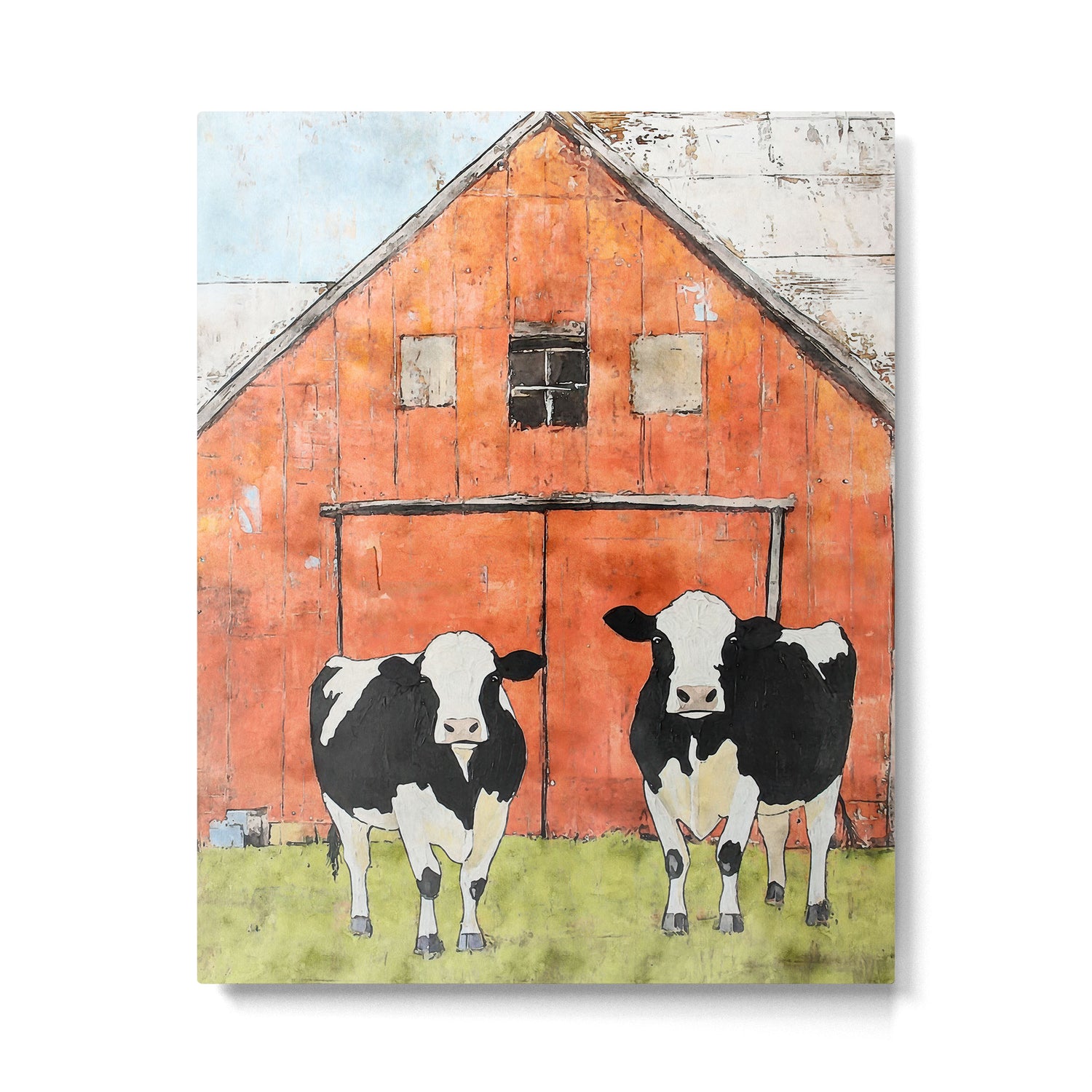 Two Cows and a Red Barn Watercolor Metal Print Gallery Image 4