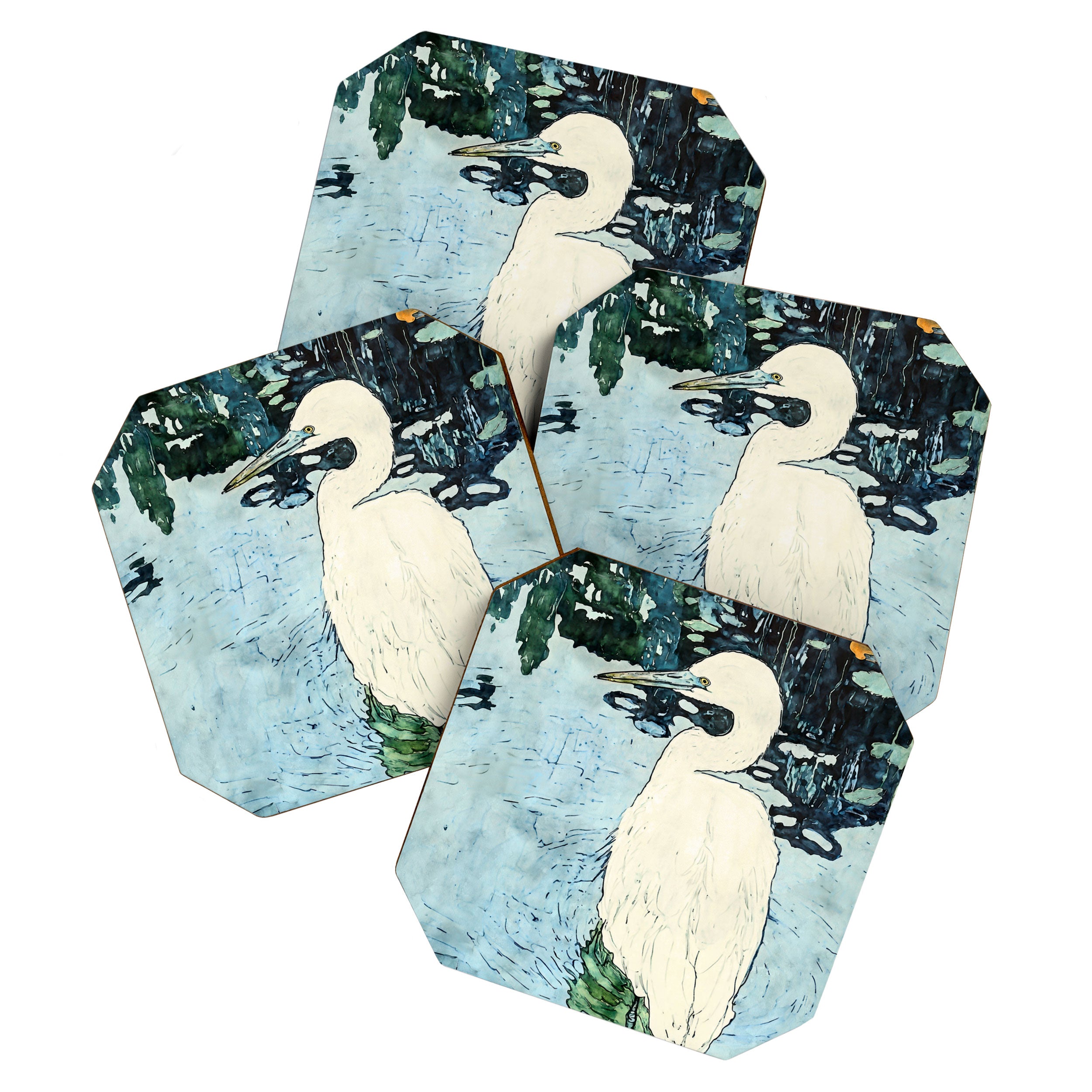 Wading Egret Watercolor Coaster Gallery Image 1