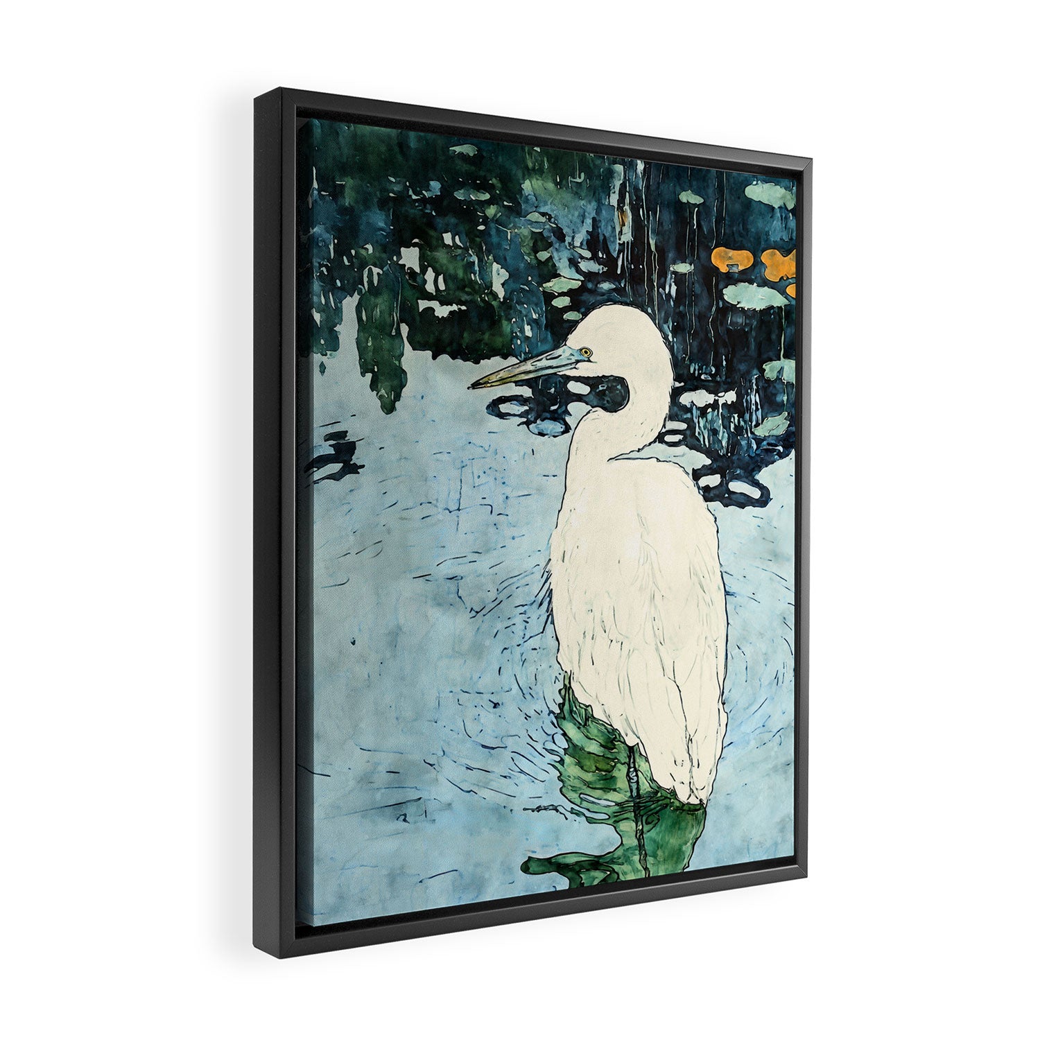 Wading Egret Watercolor Framed Canvas Print Gallery Image 2