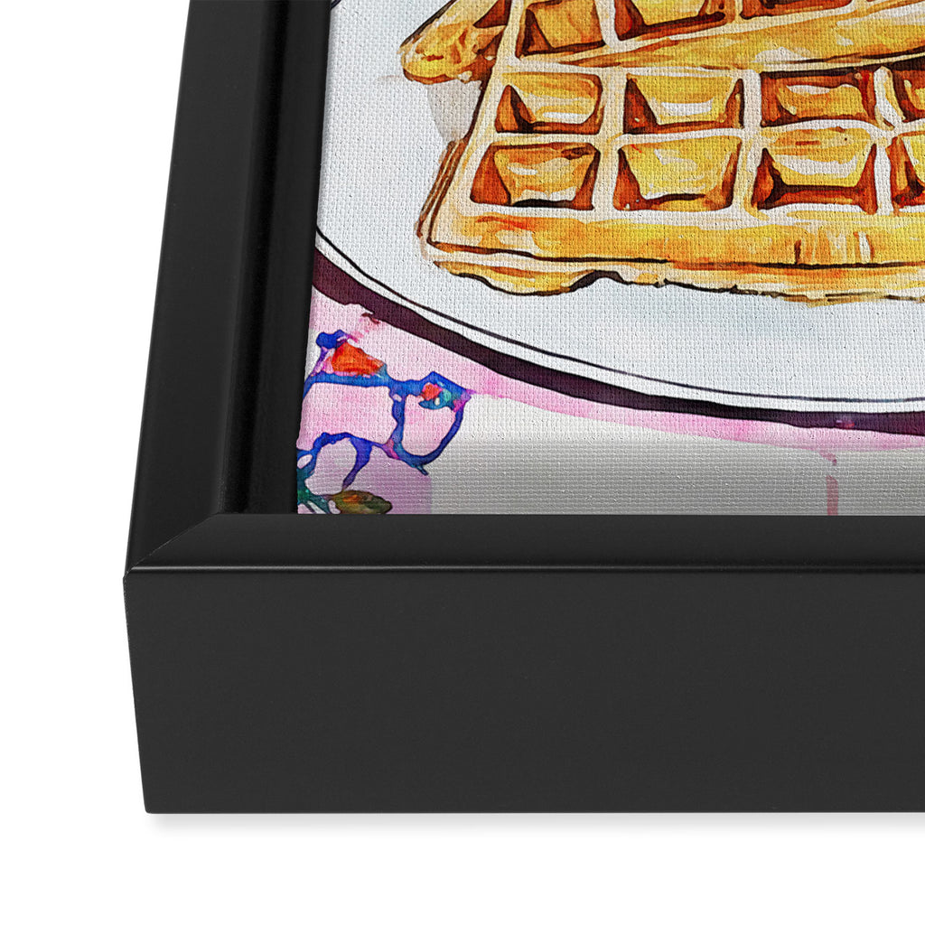  Waffles and Coffee with Flowers Watercolor Breakfast Scene Framed Canvas Print Gallery Image 3