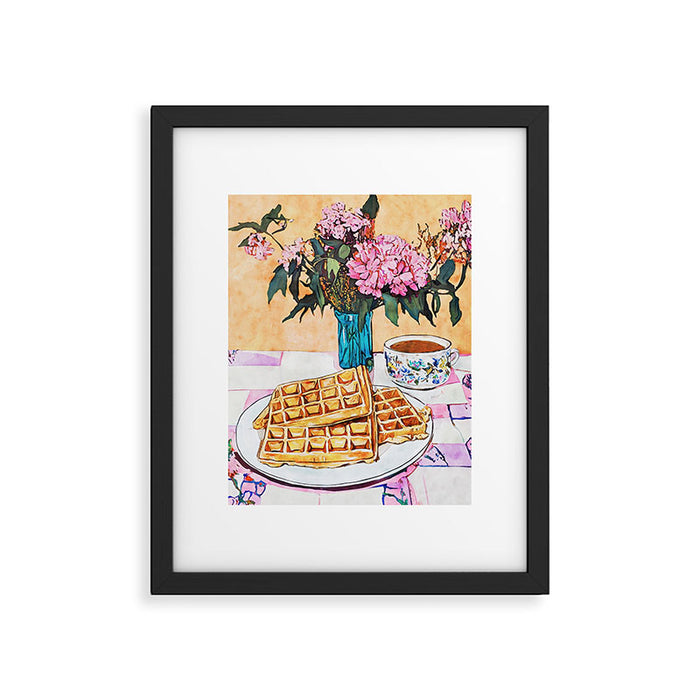  Waffles and Coffee with Flowers Watercolor Breakfast Scene Framed Art Print Gallery Image 1