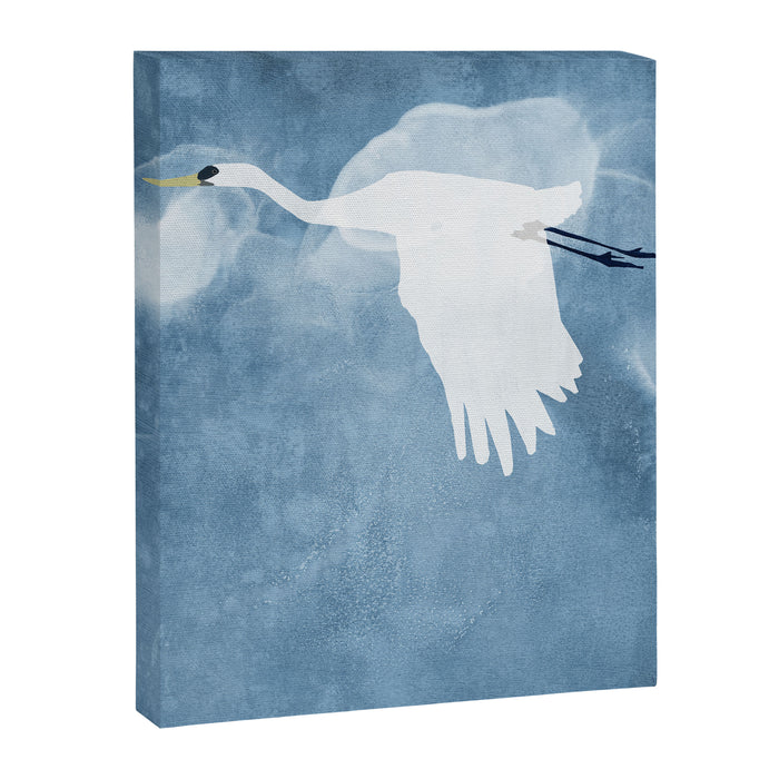 White Egret In Flight Illustration Wings Down Canvas Print Gallery Image 1