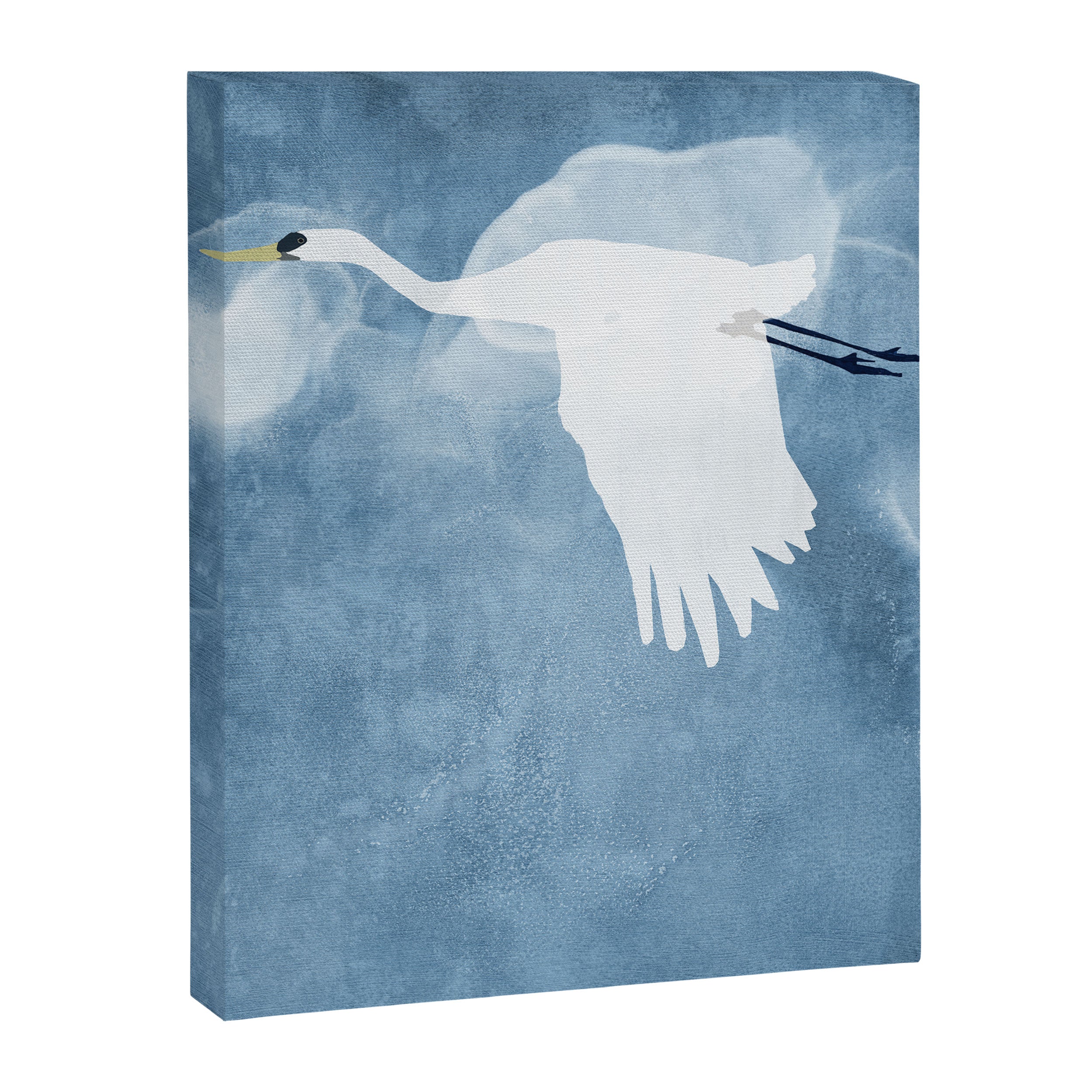 White Egret In Flight Illustration Wings Down Canvas Print Gallery Image 8