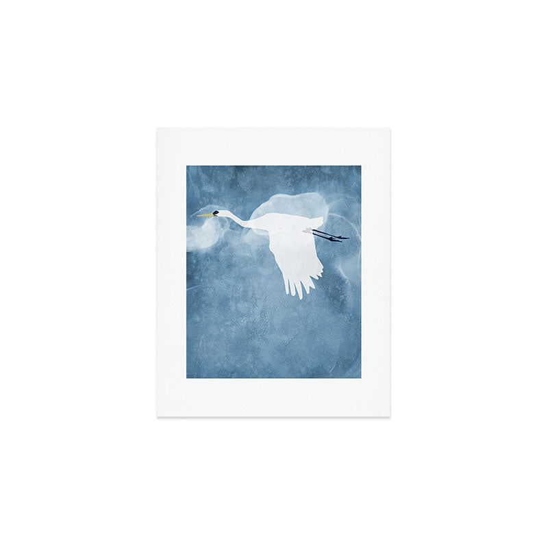 White Egret In Flight Illustration Wings Down Art Print Gallery Image 1