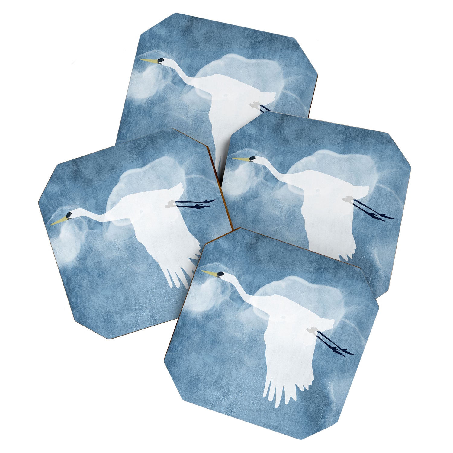 White Egret In Flight Illustration Wings Down Coaster Gallery Image 1