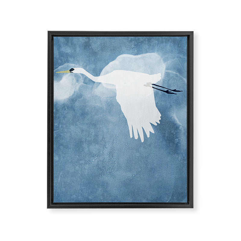 White Egret In Flight Illustration Wings Down Framed Canvas Print Gallery Image 8