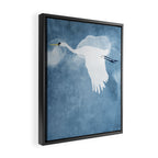 White Egret In Flight Illustration Wings Down Framed Canvas Print Gallery Image 2