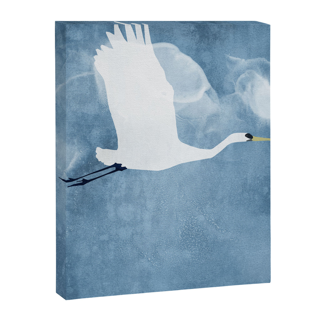 White Egret in Flight Illustration Wings Up  Canvas Print Gallery Image 8