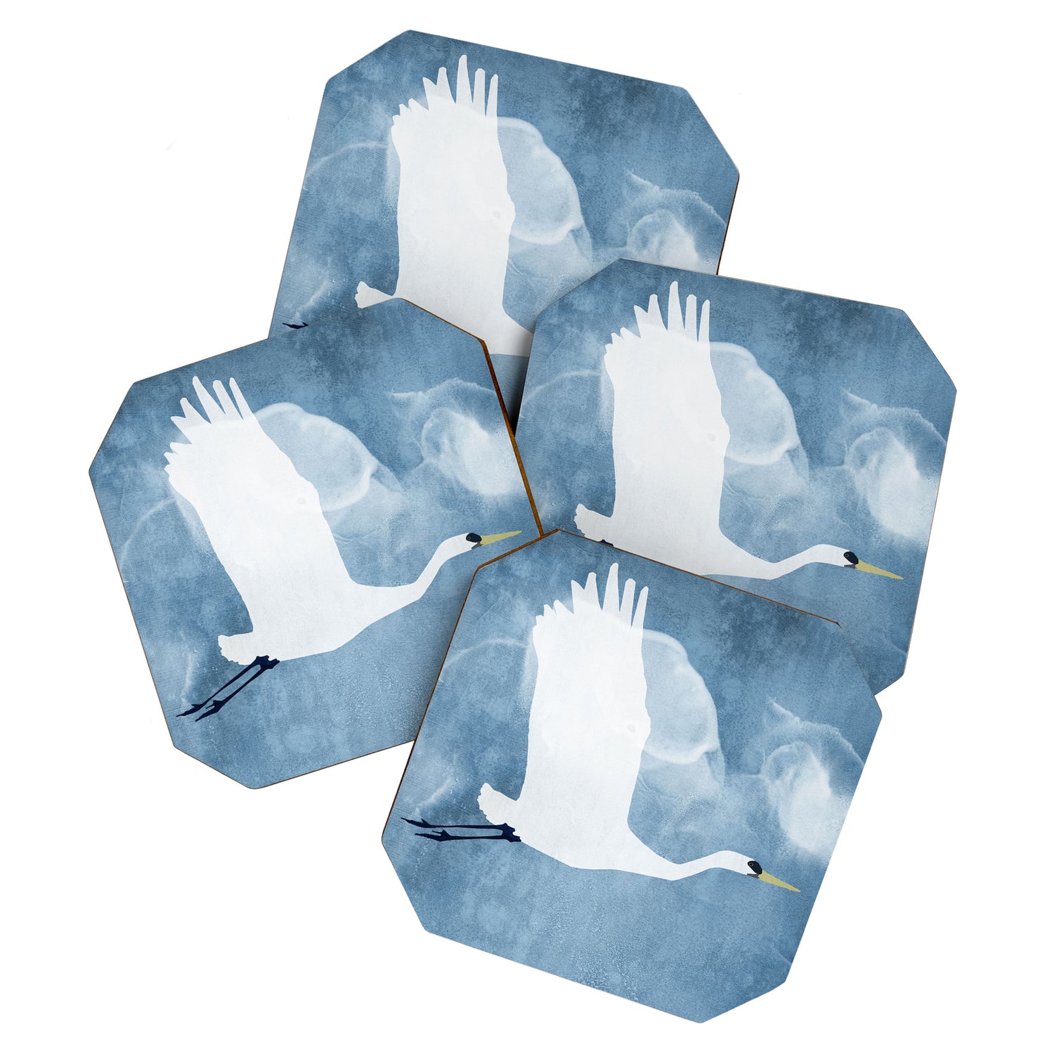 White Egret in Flight Illustration Wings Up  Coaster Gallery Image 1
