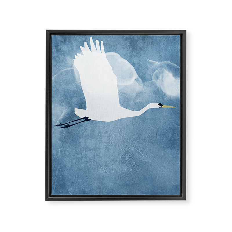 White Egret in Flight Illustration Wings Up  Framed Canvas Print Gallery Image 8