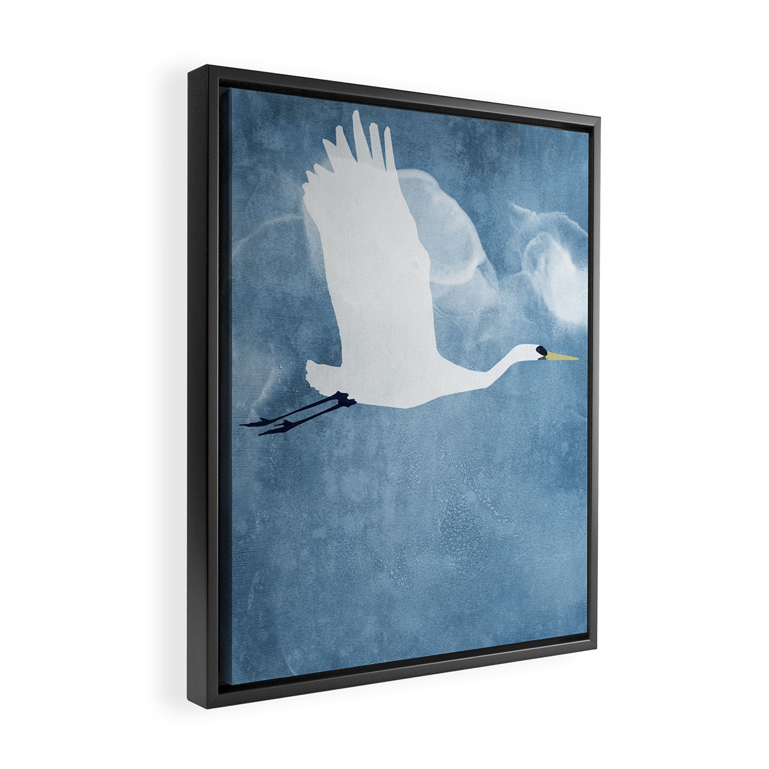 White Egret in Flight Illustration Wings Up  Framed Canvas Print Gallery Image 2