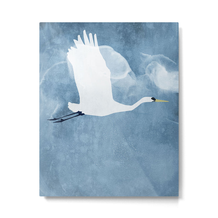 White Egret in Flight Illustration Wings Up  Metal Print Gallery Image 1