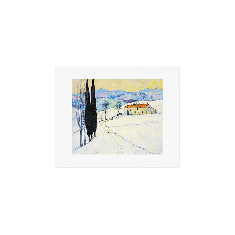 Winter in Tuscany Watercolor Landscape Art Print Gallery Image 1