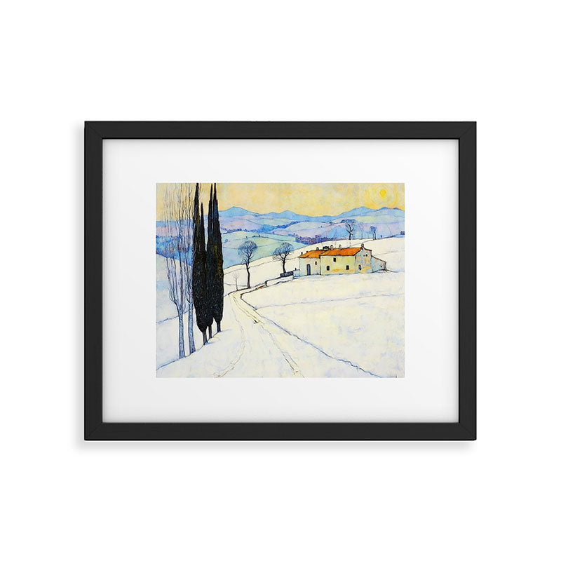 Winter in Tuscany Watercolor Landscape Framed Art Print Gallery Image 5